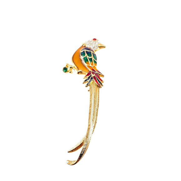 Premier Design Plique A Jour Enamel Rhinestone Parrot Pin Brooch - Picture 2 of 10